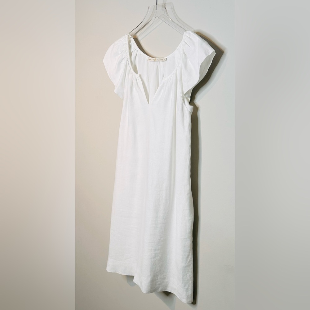 Marie Oliver White Ivory Linen Flutter Sleeve Mini Dress - Picture 4 of 11